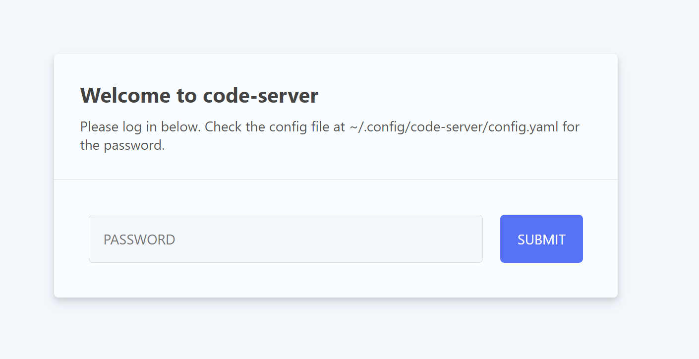 code-server 로그인 화면